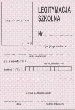 LEGITYMACJA SZKOLNA DLA UCZNIÓW SZKÓŁ PODSTAWOWYCH