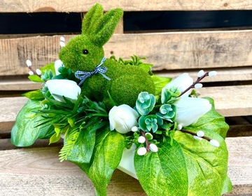 Super Stroik na Wielkanoc Dekoracja Zając Tulipany