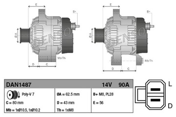 ALTERNÁTOR (14V, 90A) HODÍ SE DO: ISUZU D-MAX I II 2.5D/3.0D 05.