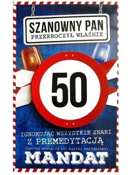 KARTKA NA URODZINY Z MANDATEM prezent 50 URODZINY