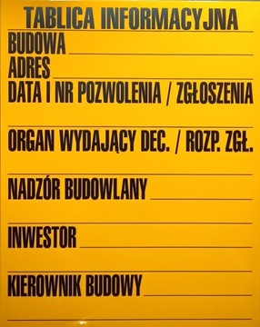 TABLICA INFORMACYJNA BUDOWLANA 70X90 CM. DUŻA FV