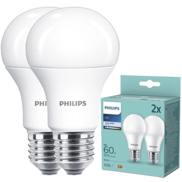 2x PHILIPS Żarówka LED E27 8W = 60W 4000K NEUTRALNA BIAŁA 806lm 180° A60