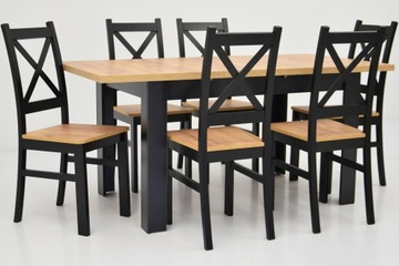 Rozkładany stół 80x140/180 i 6 DREWNIANYCH krzeseł