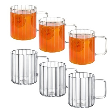 Kubek do kawy i herbaty szklany termiczny Wilmax 250 ml ryflowany wzór 6szt
