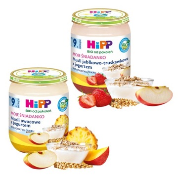 HiPP BIO Moje śniadanko MUSLI z jogurtem i owocami po 9 miesiącu MIX 2x160g