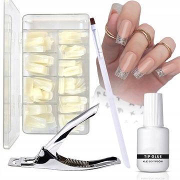 Набор для наращивания ногтей, кончики ногтей, кисть для клея.