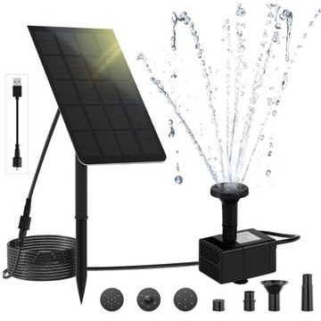 2.5W POMPKA SOLARNA FONTANNY OCZKA WODNEGO 150*94MM 200L/H CZARNY 2 TRYBY
