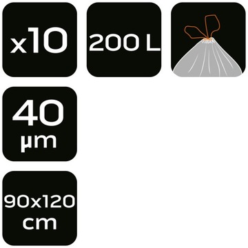 Worki na odpady 200 L, zielone z taśmą, 40 mic, 10 szt.