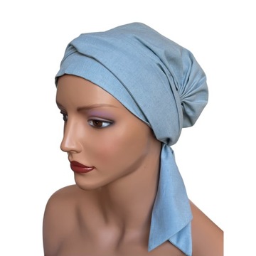 Turban Lara błękitna bawełniana chusta na głowę także po chemioterapii