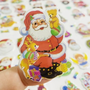 ŚWIĄTECZNE NAKLEJKI WYPUKŁE DLA DZIECI 3D Z MIKOŁAJEM MOTYWACYJNE PUFFY 55x