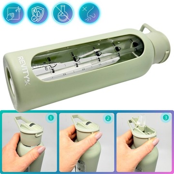 SZKLANA BUTELKA NA WODĘ BIDON SHAKER Z MIARKĄ I DZIUBKIEM SILIKONOWE ETUI