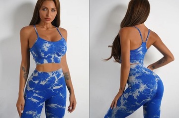 ЖЕНСКИЕ СИНИЕ СПОРТИВНЫЕ ЛЕГГИНГИ PUSH UP SET Бюстгальтер и леггинсы Верх L