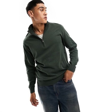Pull&Bear Dzianinowy sweter w kolorze khaki z suwakiem pod szyją M