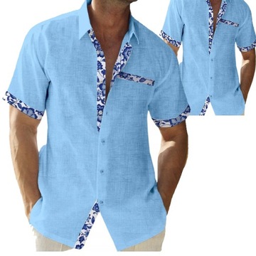 Koszula męska casual krótki rękaw relaxed len rozmiar 3XL