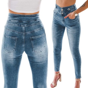 Jeansowe spodnie damskie dopasowane rurki stan XS