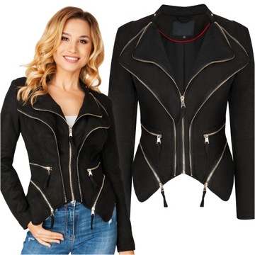 KURTKA DAMSKA SKÓRZANA ZAMSZOWA PRZEJŚCIOWA CZARNA