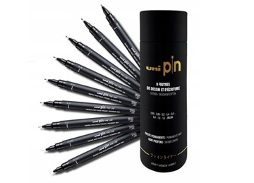 Cienkopis kreślarski Uni Pin-200, 9 sztuk w eleganckiej tubie