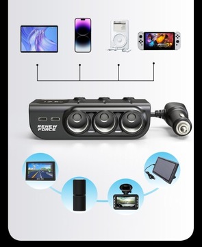 Разветвитель прикуривателя Автомобильное зарядное устройство USB-C PD USB QC 120 Вт