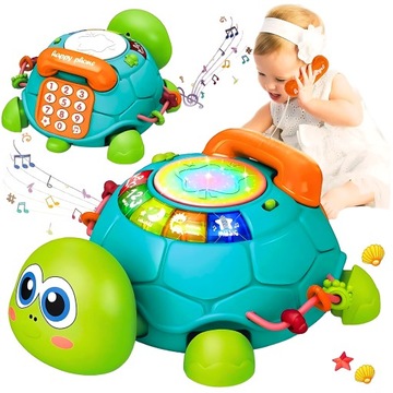 ZABAWKA INTERAKTYWNA MUZYCZNY EDUKACYJNY ŻÓŁW LED MELODIE TELEFON CYFRY 6w1