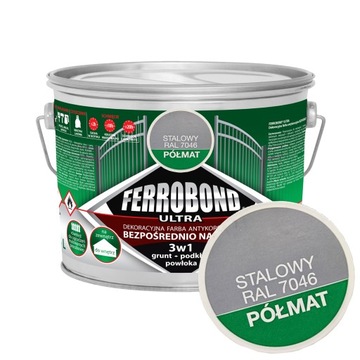 Farba do Metalu Żeliwa na Rdzę STALOWY PÓŁMAT RAL 7046 2,5L Ferrobond Ultra