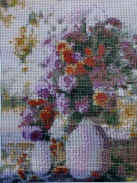 HAFT DIAMENTOWY DIY RĘKODZIEŁO DEKORACJA PIEKNE KWIATY W WAZONIE 30x40 CM