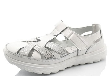 SANDAŁY SKÓRZANE NA RZEP PÓŁBUTY DAMSKIE GOODIN BIAŁE r 39