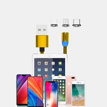 МАГНИТНЫЙ КАБЕЛЬ 3в1 ДЛЯ IPHONE LIGHTNING ANDROID MICRO USB TYPE-C ДЫШАЩИЙ 1м