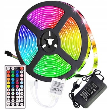 10m KOLOROWE LEDY LED RGB Z PILOTEM DO OŚWIETLENIA