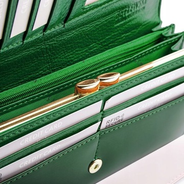 PORTFEL DAMSKI SKÓRZANY Betlewski zielony lakierowany duży RFID na prezent