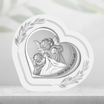 PAMIĄTKA CHRZTU ŚWIĘTEGO DZIEWCZYNKI CHŁOPCA SREBRNY OBRAZEK ANIOŁ STRÓŻ