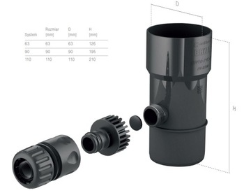 ДОЖДЕВОЙ УЛОВИТЕЛЬ 63 мм Коллектор дождевой воды Желоба Grafi X5