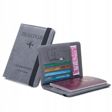 Skórzane etui na paszport, pakiet kart RFID, szare
