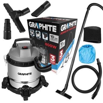 ГРАФИТОВЫЙ ПРОИЗВОДСТВЕННЫЙ ПЫЛЕСОС СУХОЙ ВЛАЖНОЙ 800ВТ 12Л + АКСЕССУАРЫ