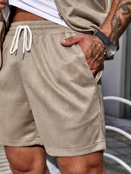 KOMPLET MĘSKI ZAMSZOWY KAMIZELKA + SPODENKI KHAKI CASUAL SHEIN S