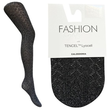 CALZEDONIA Błyszczące Srebrne Rajstopy we Wzorki Tencel Lyocell 3/4 M/L