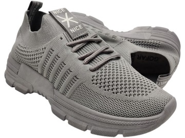 BUTY DAMSKIE SPORTOWE WSUWANE SZARE OBUWIE MOCNE