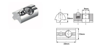 Nakrętki aluminiowe M8 profilowe z kulką sprężystą --- 200 SZTUK