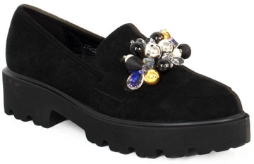 ЧЕРНЫЕ ЗАМШЕВЫЕ ЛОФЕРЫ С КРИСТАЛЛАМИ 38