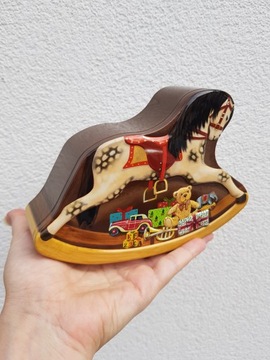 Рождественская МЕТАЛЛИЧЕСКАЯ КОРОБКА КОНТЕЙНЕР МОЖЕТ ЛОШАДЬ