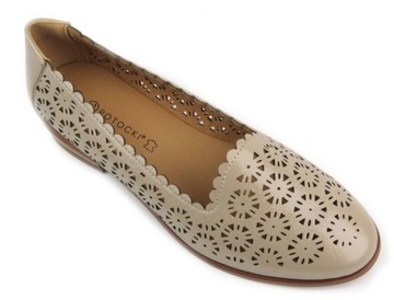 ОБУВЬ ЖЕНСКАЯ МОКАСИНЫ POTOCKI 24-12320 ЗОЛОТАЯ АЖУРНАЯ КОЖАНАЯ СТЕЛКА