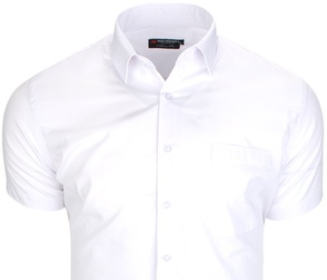 Moda_wygoda Biała bawełniana koszula slim-fit z kieszonką krótki rękaw M/40