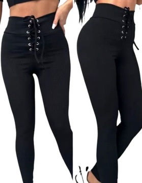 Leginsy damskie legginsy prążkowane WIĄZANIE S/M