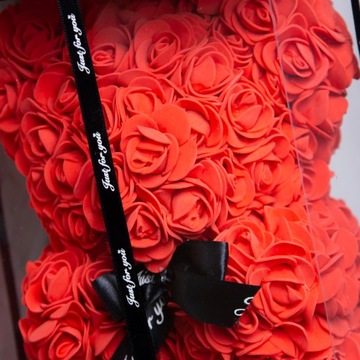 МИШКА С РОЗАМИ 30 СМ РОЗА МИШКА С ЛЕПЕСТКАМИ РОЗ БАНТ ПОДАРОЧНАЯ КОРОБКА КРАСНЫЙ