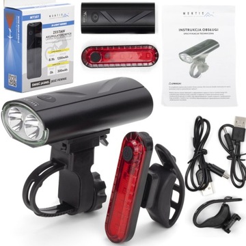 LAMPKA ROWEROWA ŚWIATŁO PRZÓD+TYŁ LED NA ROWER KIEROWNICĘ MOCNA USB ZESTAW