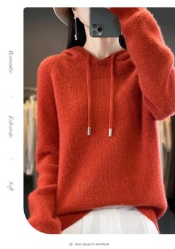 100% Merino Wool Sweater Slim Hooded Women Clothin