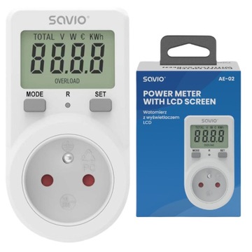 Watomierz Licznik poboru mocy/prądu/energii z wyświetlaczem LCD SAVIO AE-02