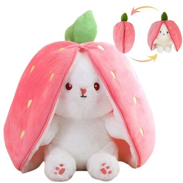 ПЛЮШЕВЫЙ КРОЛИК КЛУБНИКА С БОЛЬШИМИ УШАМИ ОБЪЯВЛЯЕТСЯ 2 В 1 МЯГКИЙ РОЗОВЫЙ ТАЛИСМАН