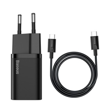 Baseus ładowarka USB-C 25W + Kabel USB-C 1m czarna