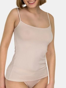 Koszulka damska na ramiączkach gładka bluzka top bawełna basic jasny beż XS
