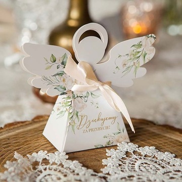 PUDEŁECZKA podziękowanie dla gości Komunia Chrzest Aniołek 10szt (+wstążki)